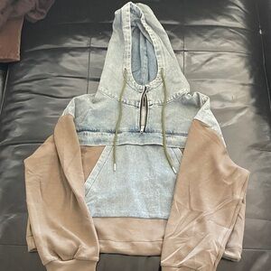 Denim and Tan Hoodie